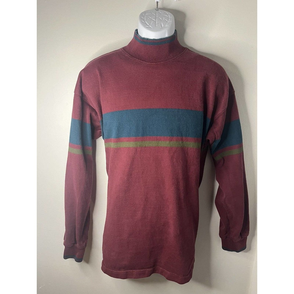 VTG LL Bean Striped Mock Turtleneck Crewneck USA Made 90s Size L